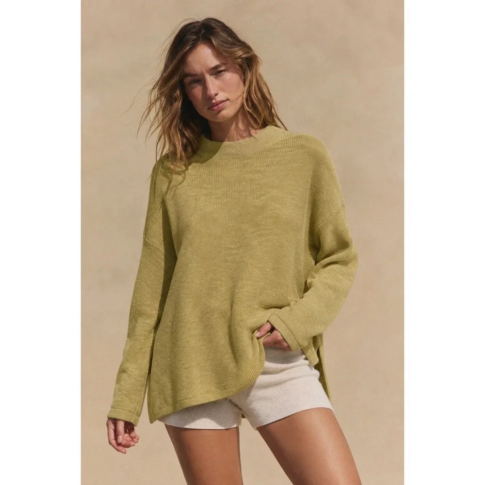 Free People Beach Malibu Solid Surf Sweater Chartreuse Green Oversized Medium